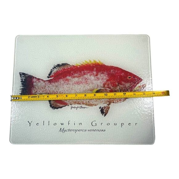 Yellowfin Grouper Glass Cutting Board Mycteroperca Venenosa 12x14 Fisherman Gift - Picture 5 of 5